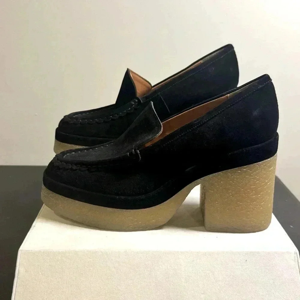 Marc Fisher LTD Lina Suede Leather Chunky Platform Loafers Size 10, black color